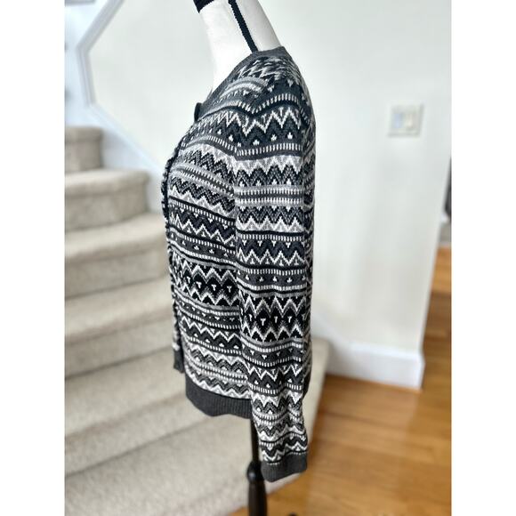 NWOT Talbots Wool Blend Grey Fair Isle Button Up Cardigan - Picture 2 of 6